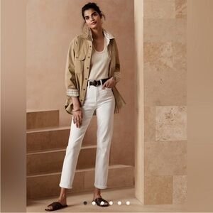 High Waisted White Slim Leg Jeans